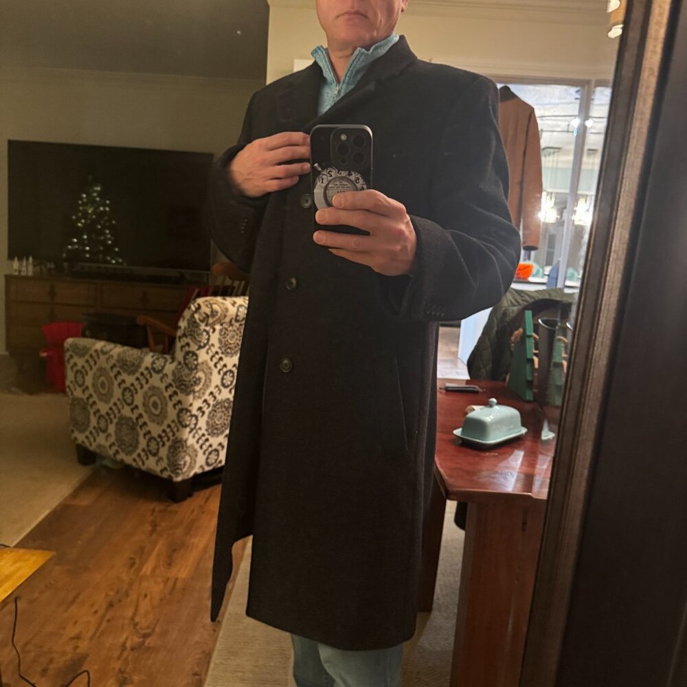 Hathaway Platinum Black Wool Cashmere Overcoat Men’s 44R Italy Fabric Winter - Picture 10 of 10